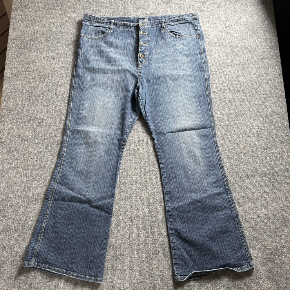 Womens Button Fly Flare Jeans Blue Medium Wash Stretch Denim Pants Sz 24 Angels